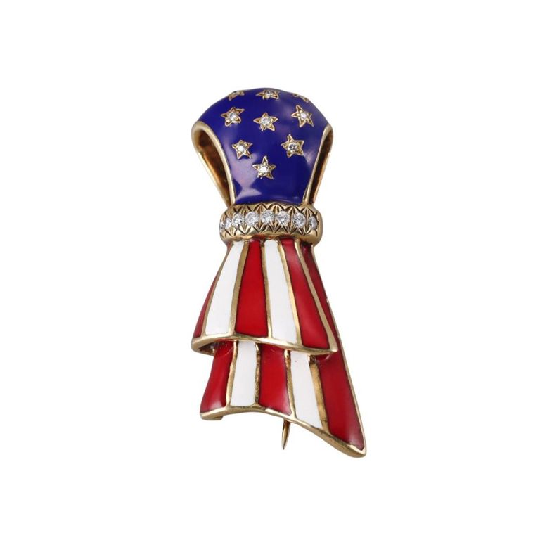 18k Gold Diamond Enamel Brooch