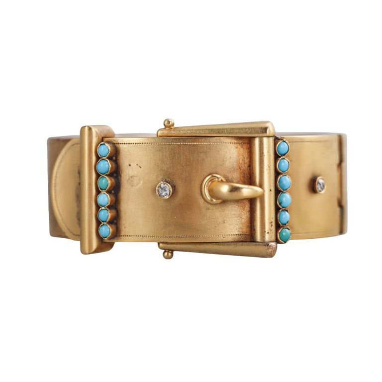 14k Gold Turquoise Diamond Bangle Bracelet