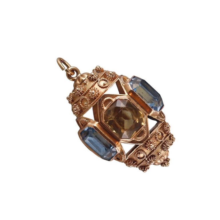Etruscan Revival 18k Gold Gemstone Pendant