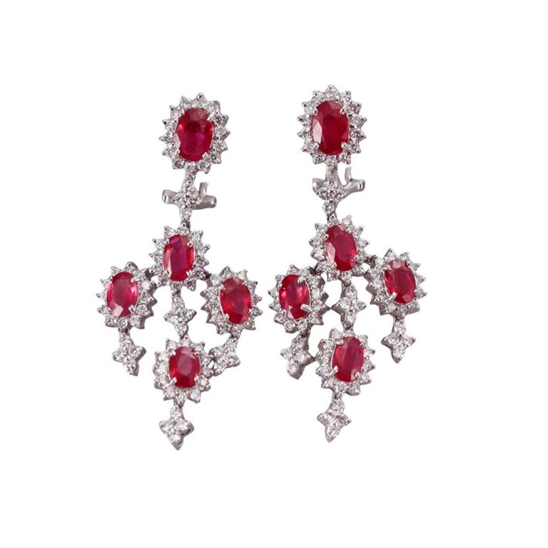 18k Gold Ruby and Diamond Chandelier Earrings