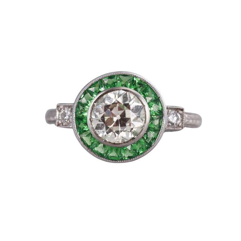 Platinum Diamond and Tsavorite Ring