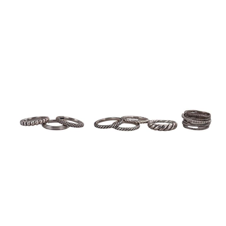 Set of 8 Sterling Silver and Gold Diamond Rings
