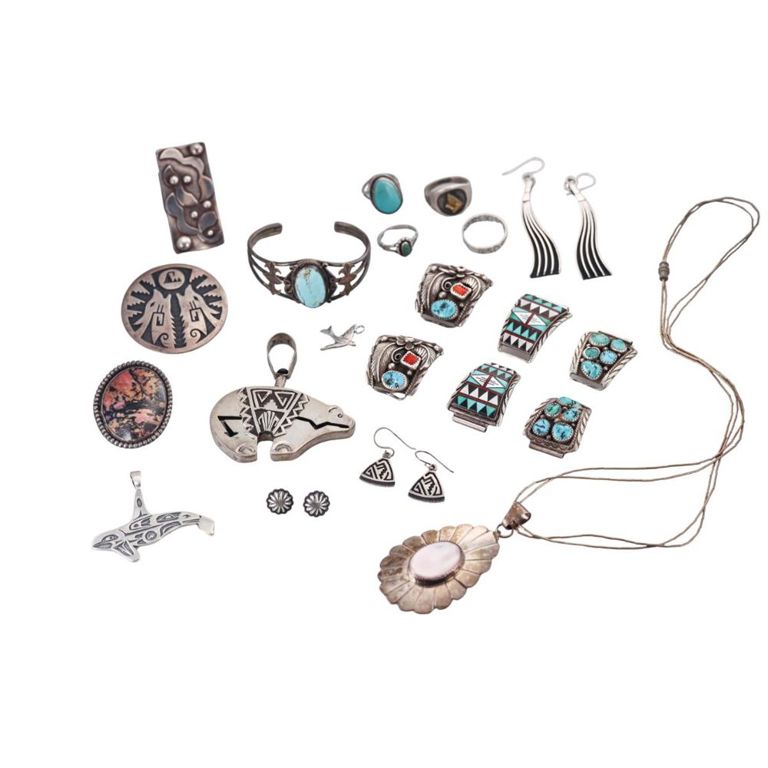 Set of 21 Sterling Silver Multi Gemstone Jewelry