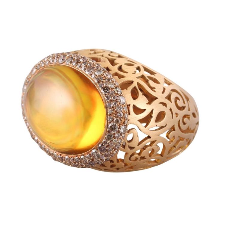 18k Rose Gold Citrine and Diamond Dome Ring