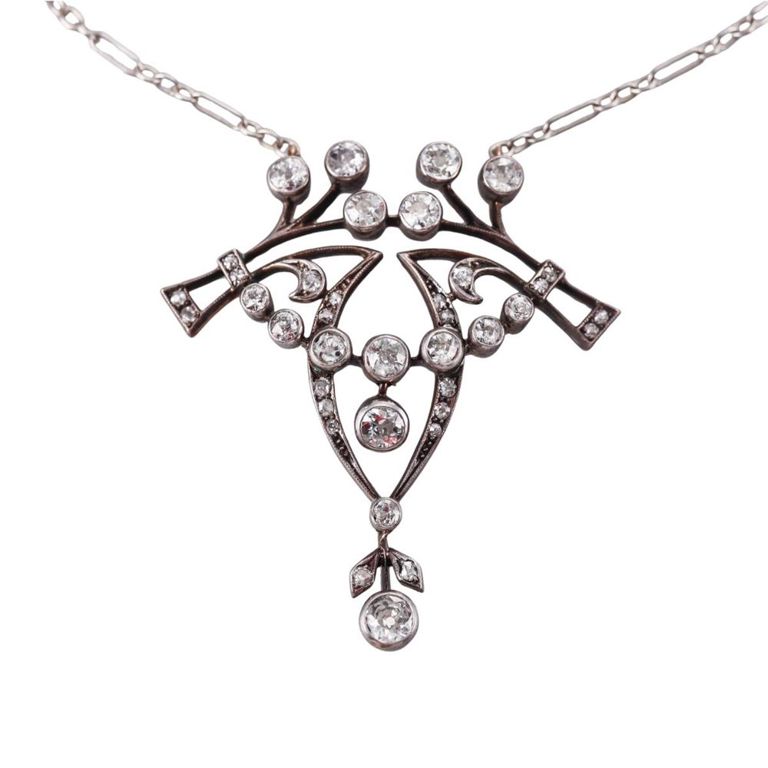 Platinum and 14k Gold Diamond Pendant Necklace