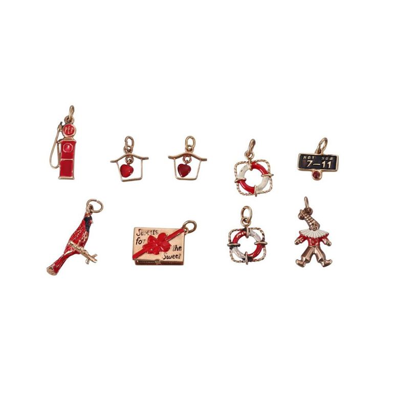 Set of 9 Vintage 14k Gold Enamel Charms