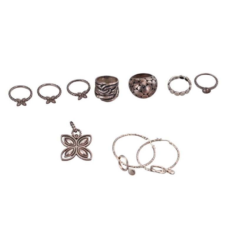 Set of 9 Silver Jewelry Pieces