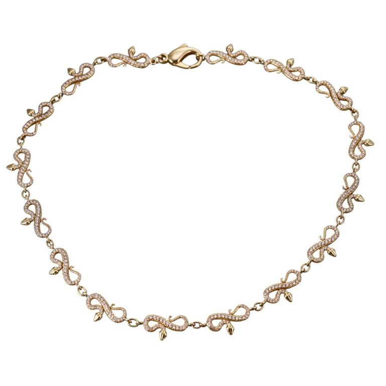 18k Gold Diamond Snake Link Necklace