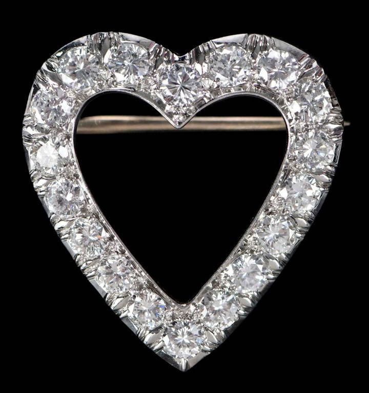 Platinum Diamond Heart Brooch