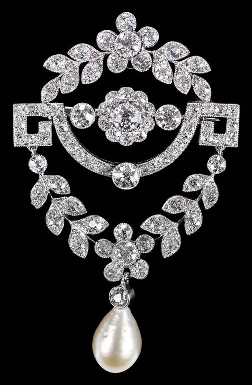 Platinum Diamond Pearl Brooch
