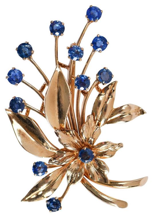 14k Gold Sapphire Brooch