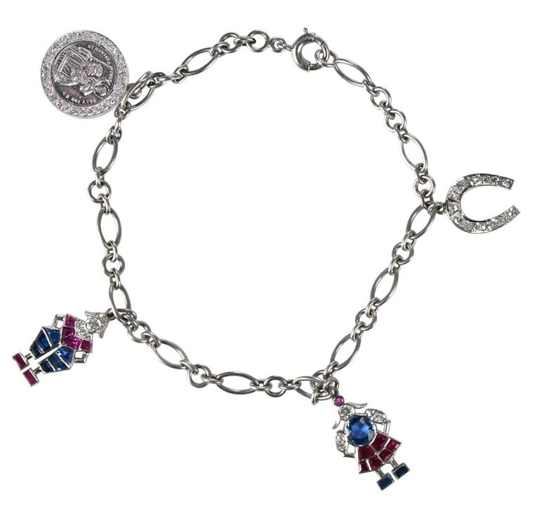 Platinum Diamond Ruby Sapphire Charm Bracelet