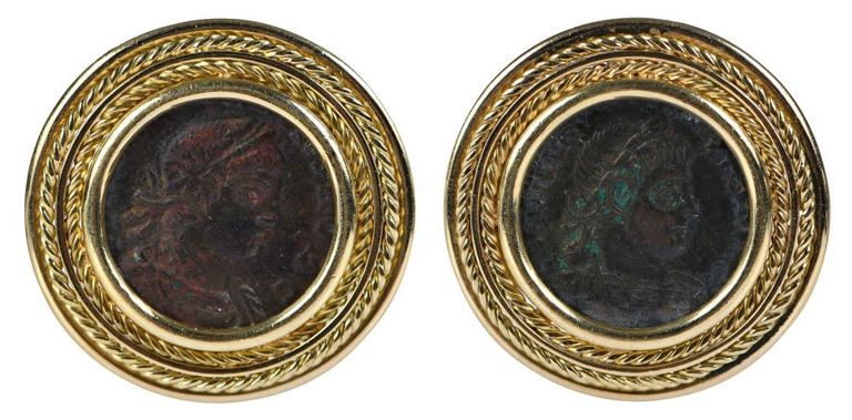 18k Gold Ancient Coin Earrings