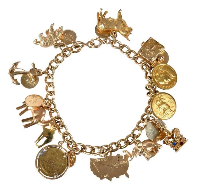 14k Gold World Travel Charm Bracelet