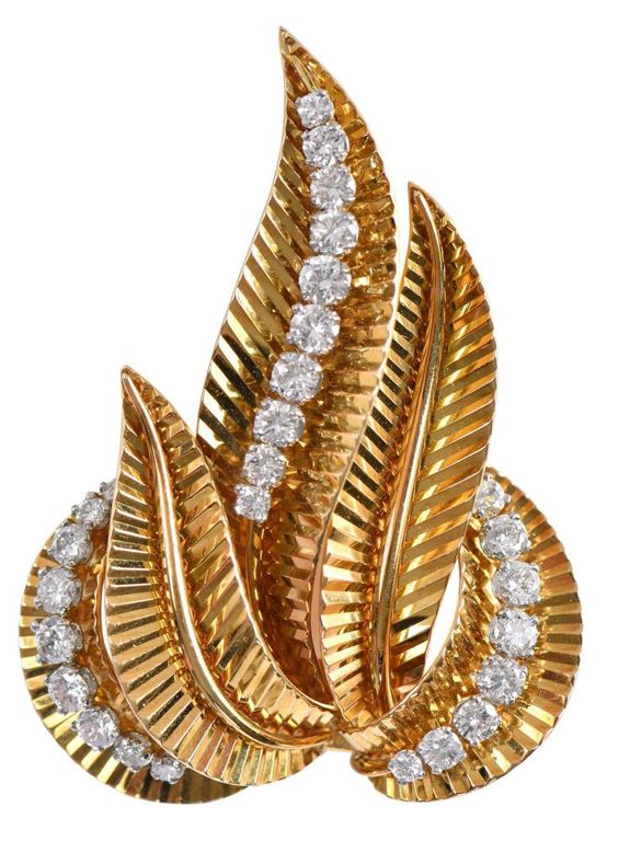 18k Gold Diamond Clip Brooch