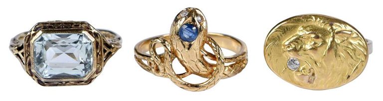 Set of 3 Gold Victorian Gemstone Rings