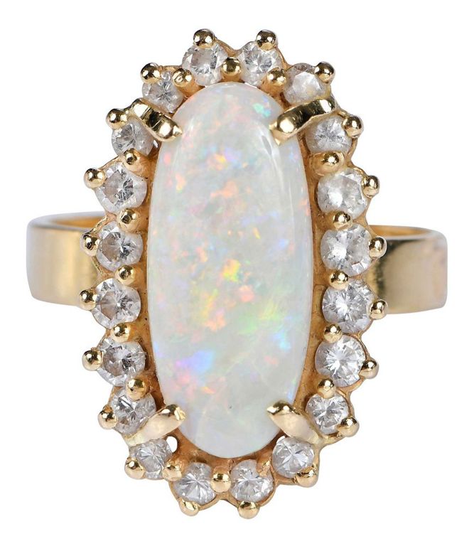18k Gold Opal and Diamond Ring