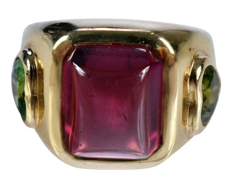 18k Gold Garnet and Peridot Ring