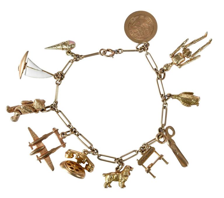 14k Gold Charm Bracelet with 11 Charms
