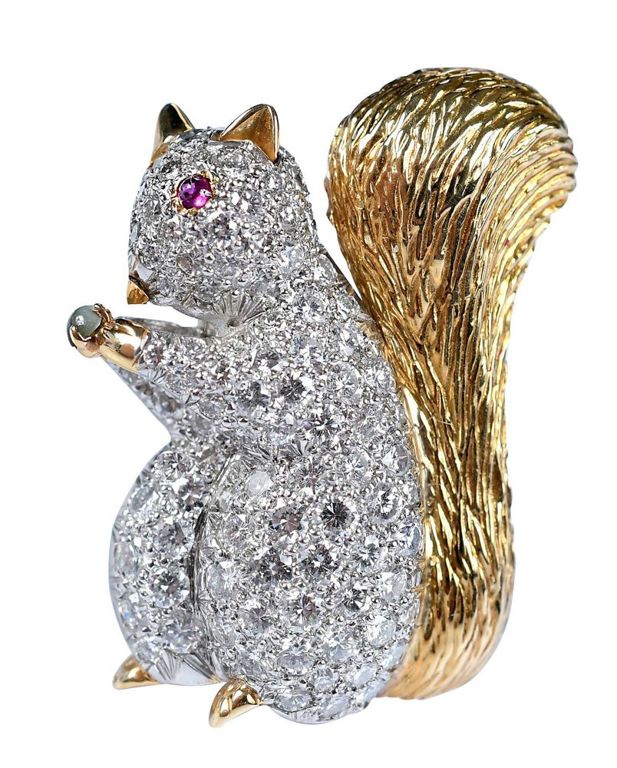 Diamond, Ruby, and Jade Squirrel Pin