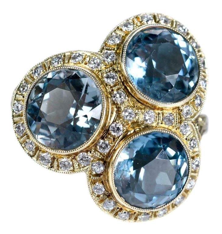 14k Gold Aquamarine and Diamond Ring