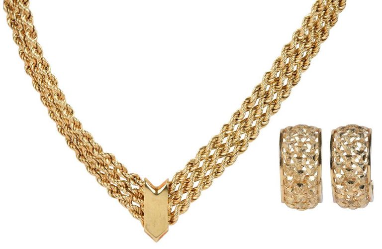 14k Gold Link Necklace and Hoop Earrings