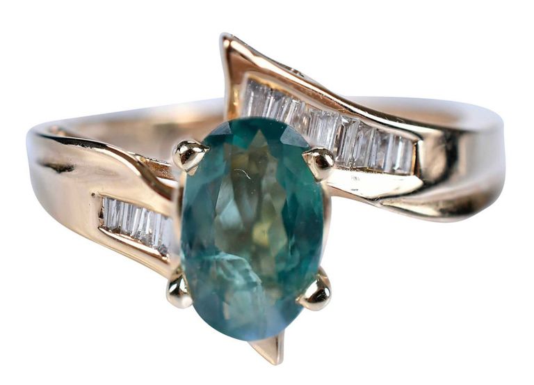 14k Gold Alexandrite and Diamond Bypass Ring