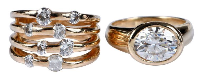 Pair of 14k Gold Moissanite Rings