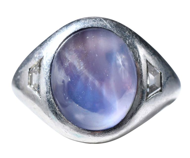 14k White Gold Star Sapphire and Diamond Ring