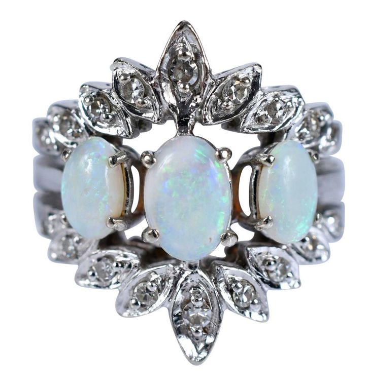 14k White Gold Opal and Diamond Ring