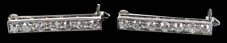 Pair of Platinum Cartier Diamond Bar Brooches