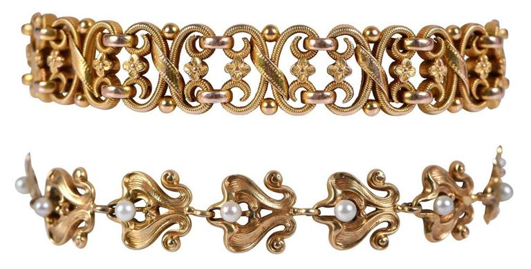 Pair of 14k Gold Floral Bracelets