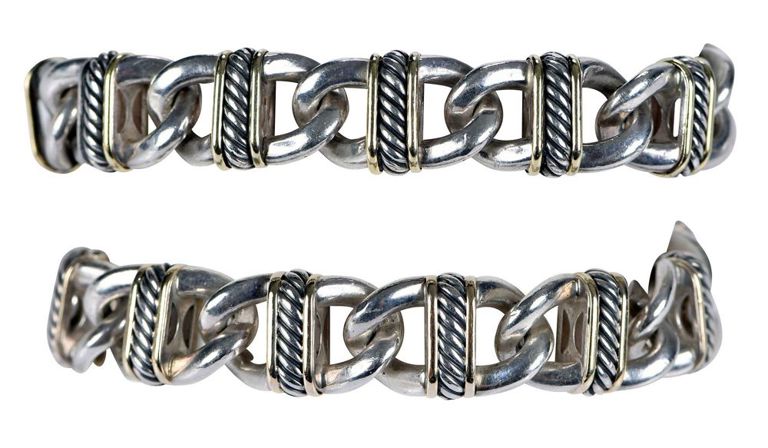 Pair of 18k and Sterling Silver Link Bracelets