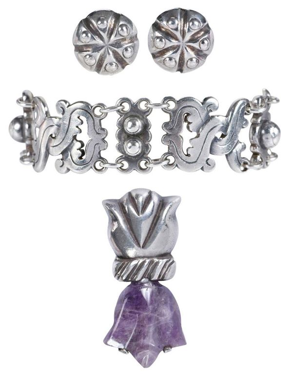 Vintage Sterling Silver Amethyst Jewelry Set
