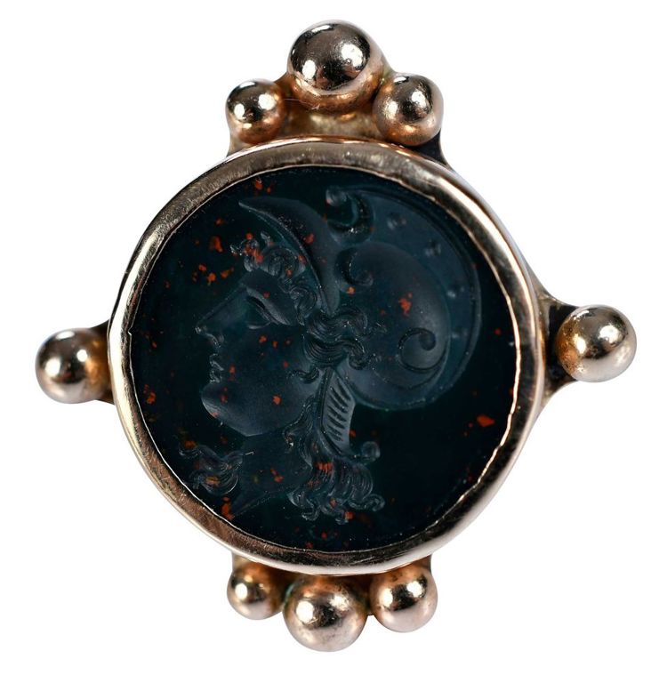 14k Gold Bloodstone Intaglio Ring