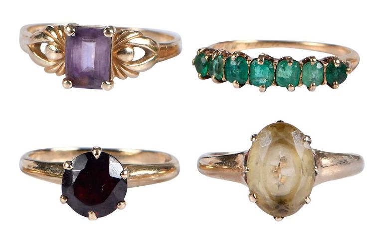 Set of Four Gold Gemstone Rings