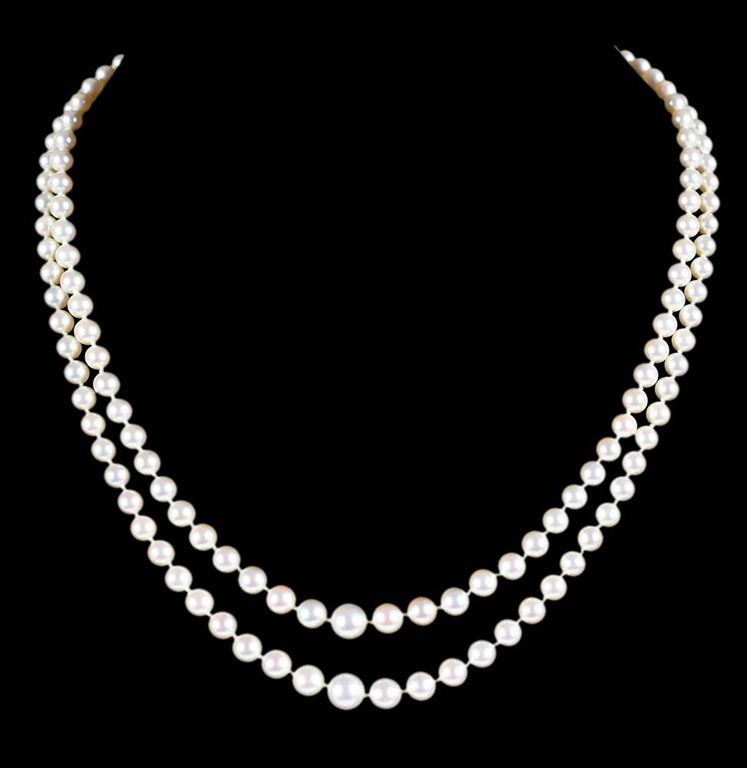 14k Gold Double Strand Pearl Necklace
