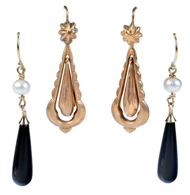 Two Pairs of Gold Drop Earrings