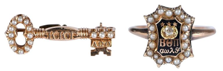 Gold Diamond Pearl Ring and Pin