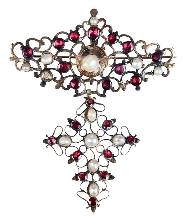 Filigree Garnet and Pearl Brooch/Pendant