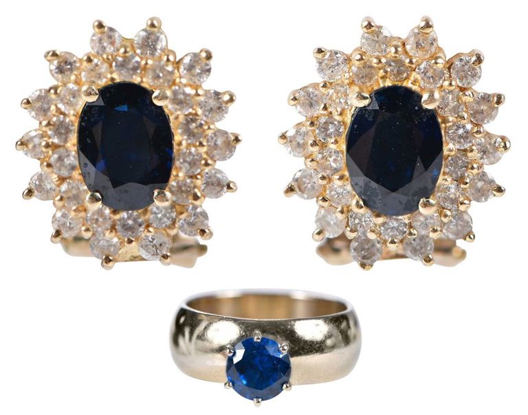 Spinel Ring and Sapphire Diamond Earrings