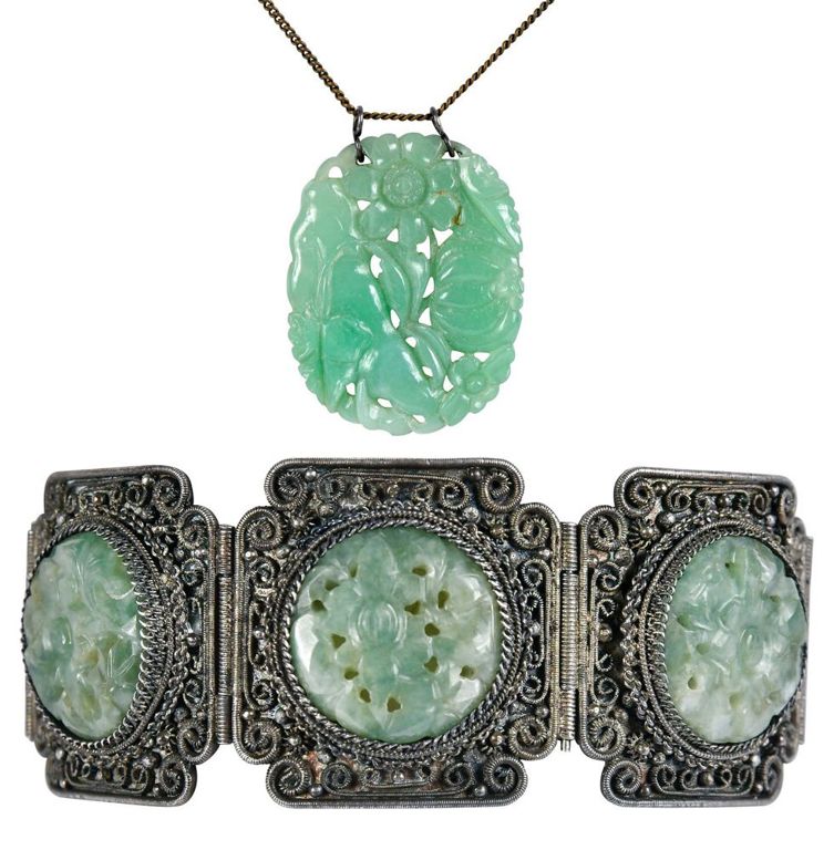 Jadeite Pendant and Silver Jadeite Bracelet