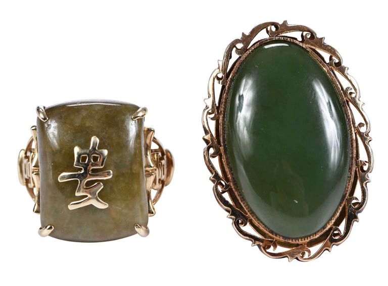 Pair of 14k Jadeite and Nephrite Rings