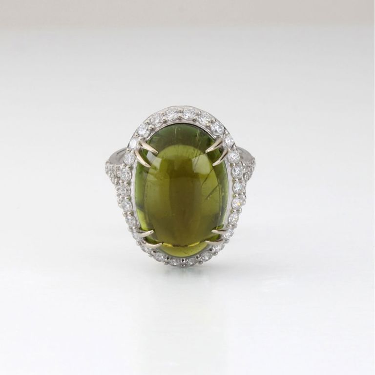 14k White Gold Tourmaline and Diamond Ring