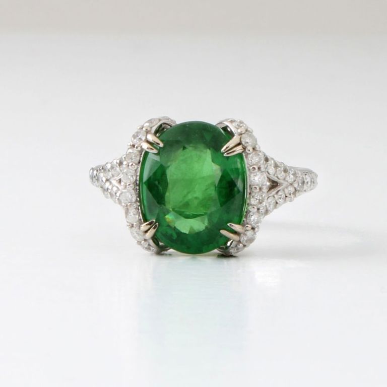 14k White Gold Tsavorite and Diamond Ring