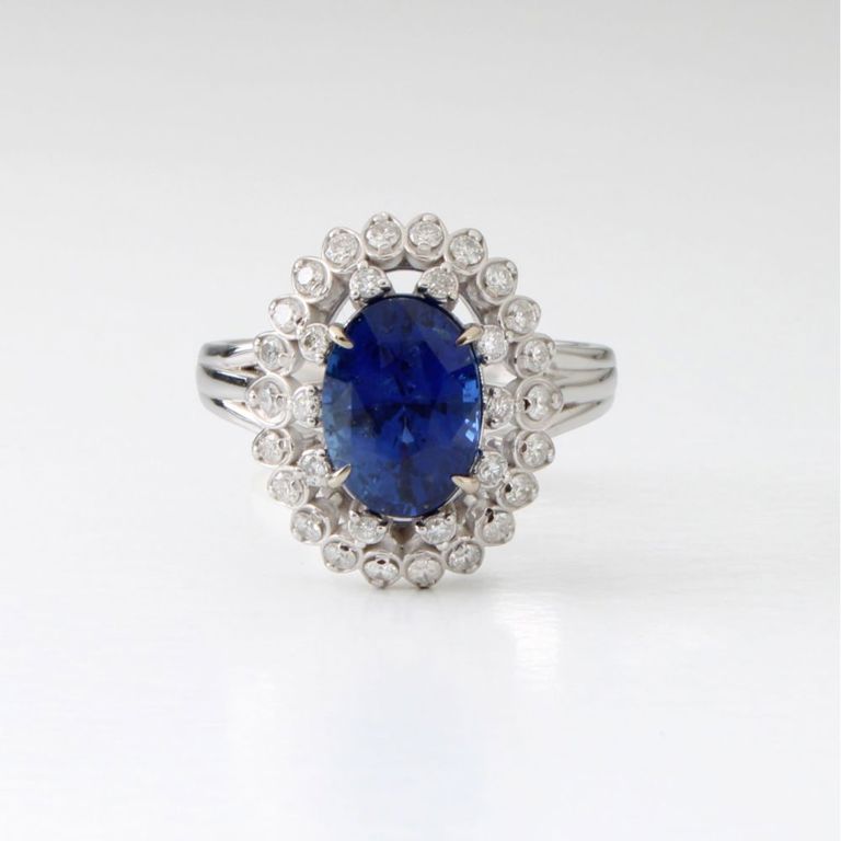 14k White Gold Sapphire and Diamond Ring