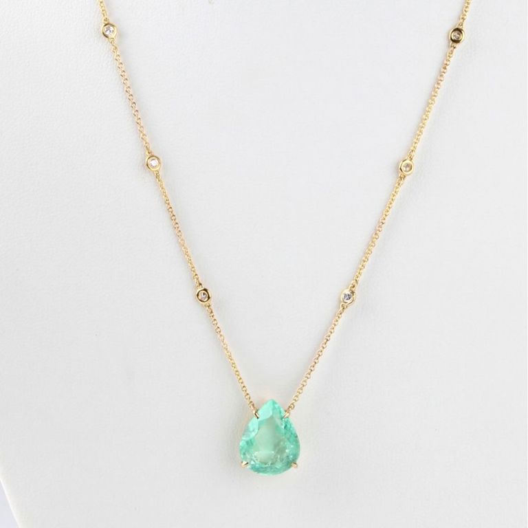 14k Gold Emerald and Diamond Pendant Necklace