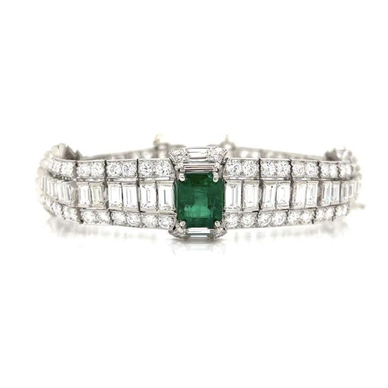 Platinum Emerald and Diamond Bracelet