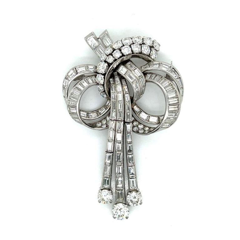 Platinum Diamond Bow Brooch