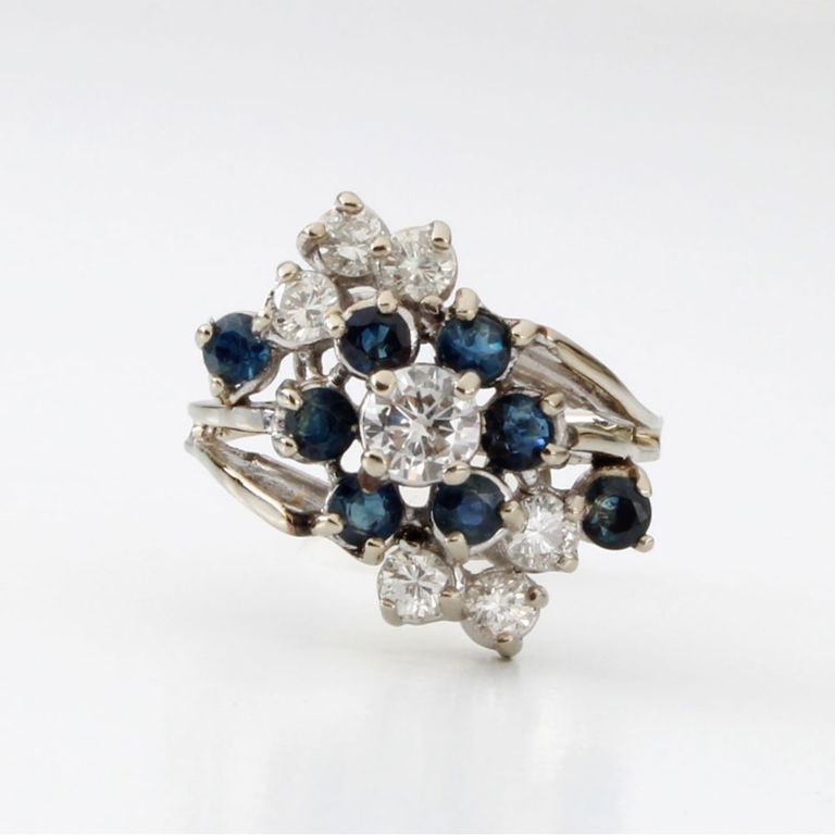 14k White Gold Diamond and Sapphire Ring